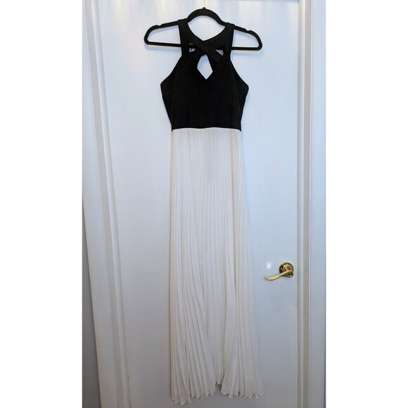 Black‎ White Party Dress Women's XS Junior 3 Gown Cruise Prom Colorblock Pleated - Picture 1 of 16